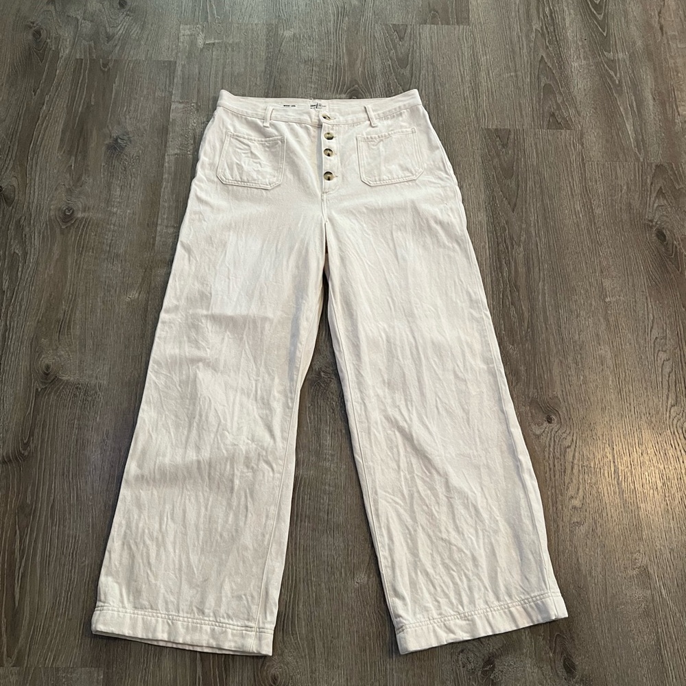 Anthropologie x River Island Pocket front wide leg jeans in ecru - Picture 3 of 12
